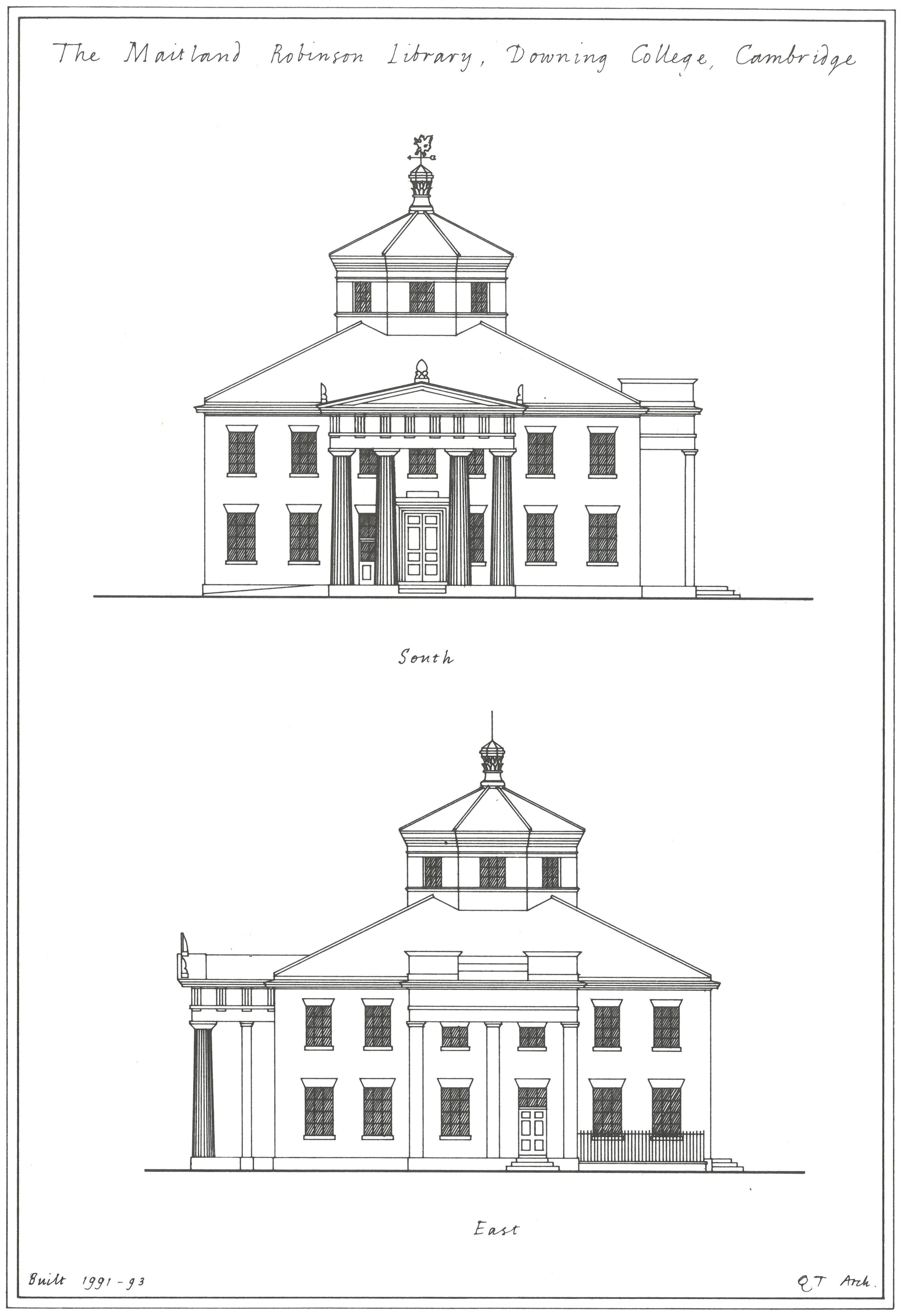 Elevations of the Maitland Robinson Library by Quinlan Terry, Architect