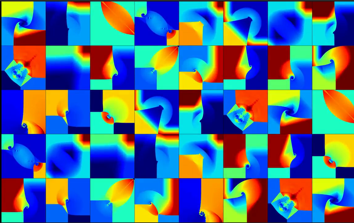 A grid of simulated fluid dynamics by Rami Cassia