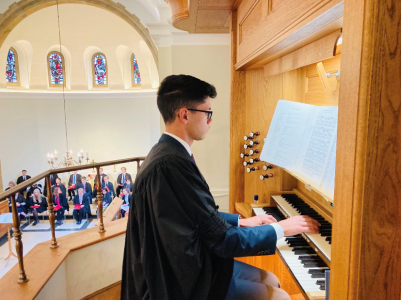 Organ Scholar Dominic Remedios playing the chapel organ