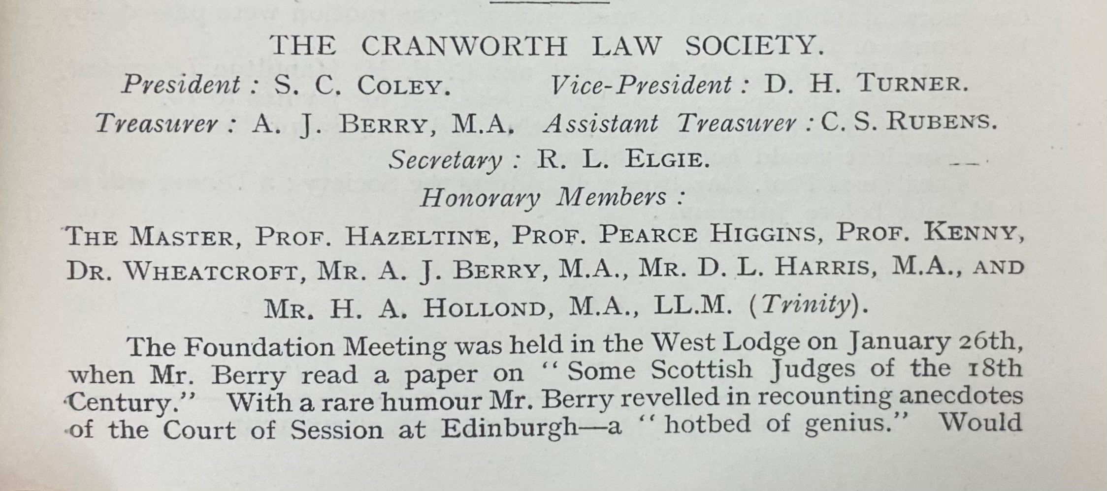 Extract from report on the Society's founding meeting