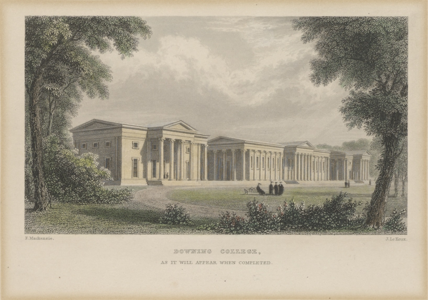 Print of Downing College from the south if it had been completed, 1842