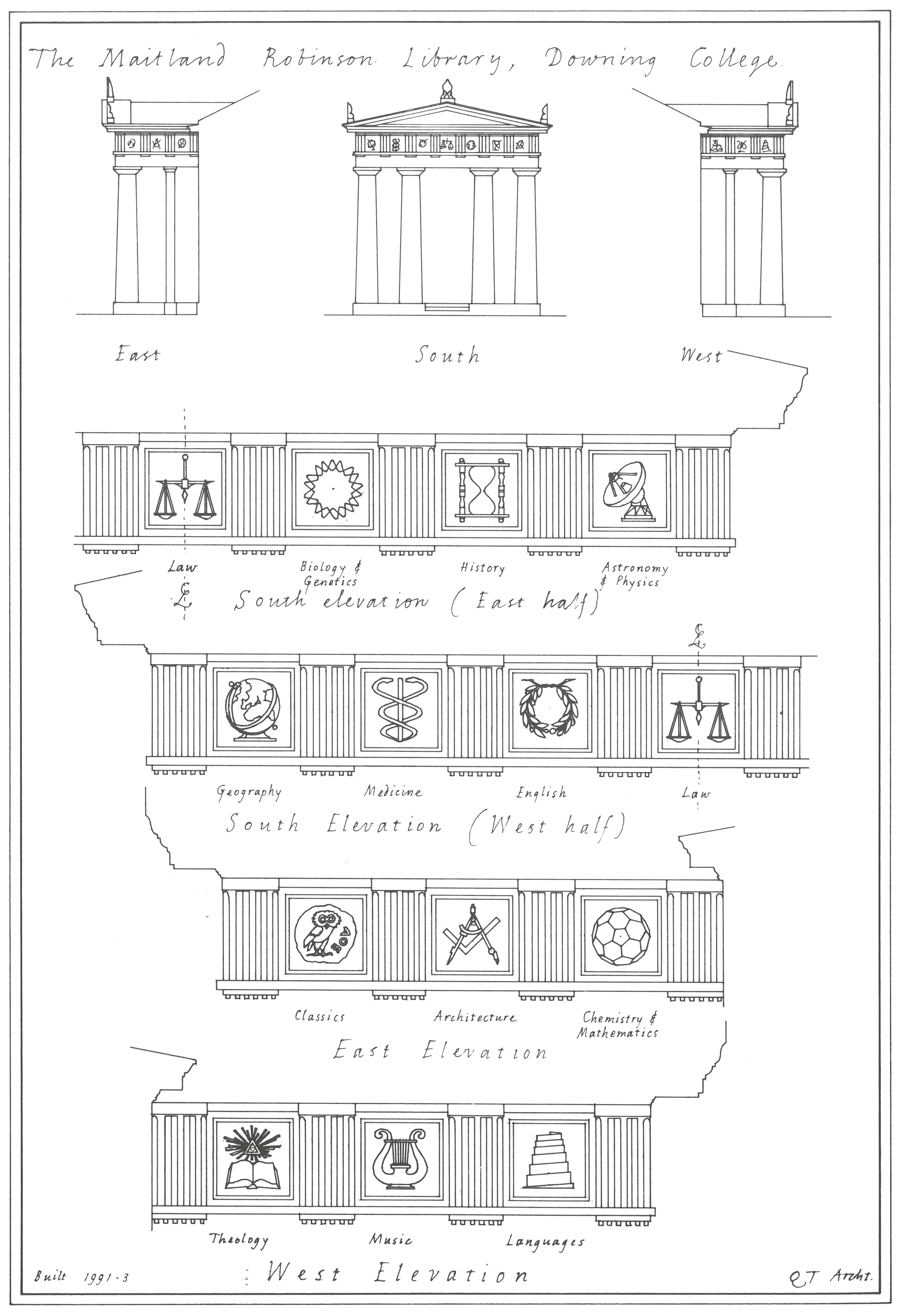 Quinlan Terry's designs for the Library Tripos friezes, 1991-3