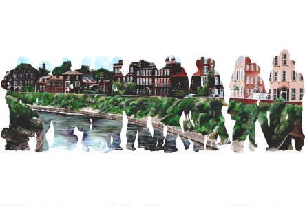'Acrylic painting of houses in Wisbech'